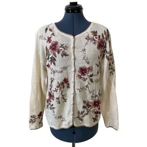 Vtg Heirloom Collectibles Floral Embroidered Button up Cardigan Granny Cottage M